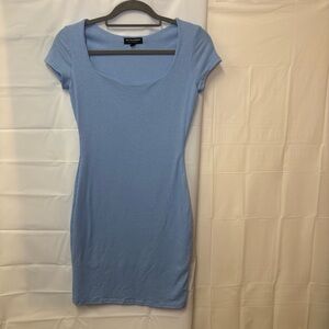 See You Monday Midi Dress Baby Blue Cap Sleeve Bodycon Y2K Preppy Women Large